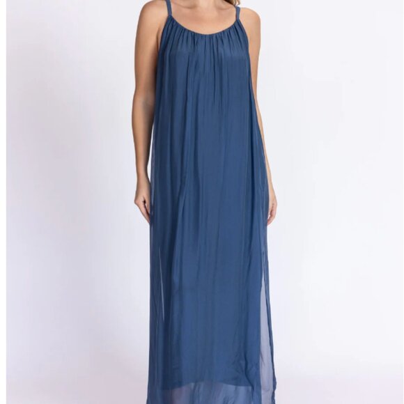 Meo Meli Silk Lined Maxi Dress Blue Size Small - Picture 1 of 8